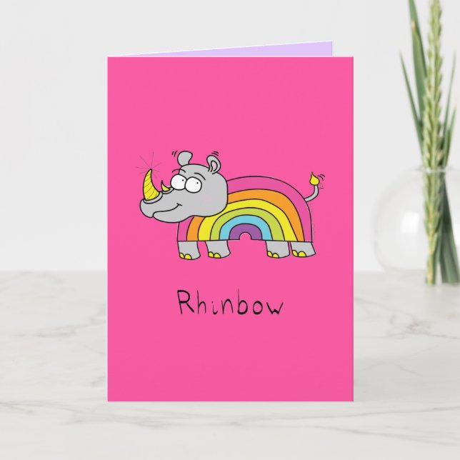 Rhinbow Rhino Rainbow Greeting Card Pink (Front)