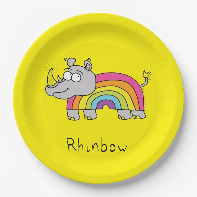 Rhinbow Rhino Rainbow Paper Plates Yellow (Front)