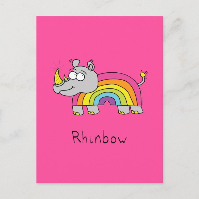 Rhinbow Rhino Rainbow Postcard Pink (Front)