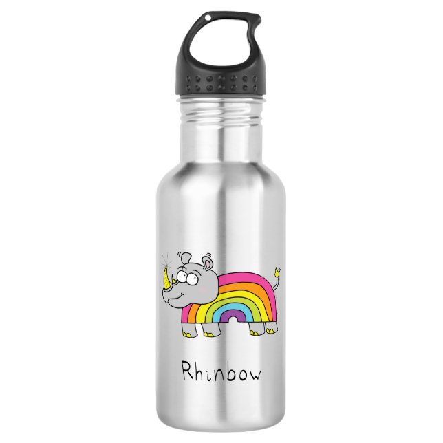 Rhinbow Rhino Rainbow Water Bottle Silver (Front)