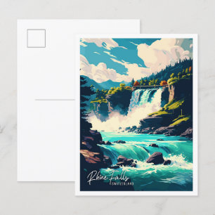 Rhine Falls Switzerland travel illustration Postcard