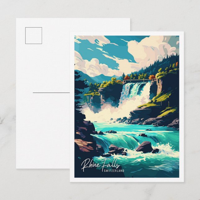 Rhine Falls Switzerland travel illustration Postcard (Front/Back)