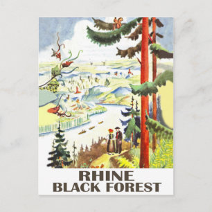 Rhine river, Black forest, Germany. Vintage travel Postcard