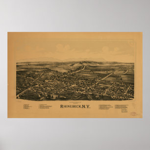 Rhinebeck New York 1890 Antique Panoramic Map Poster