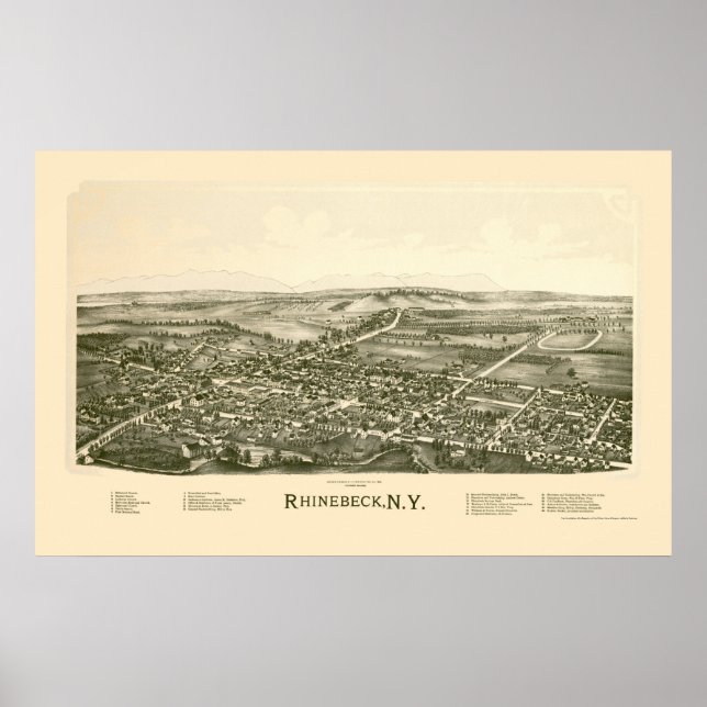 Rhinebeck, NY Panoramic Map - 1890 Poster (Front)