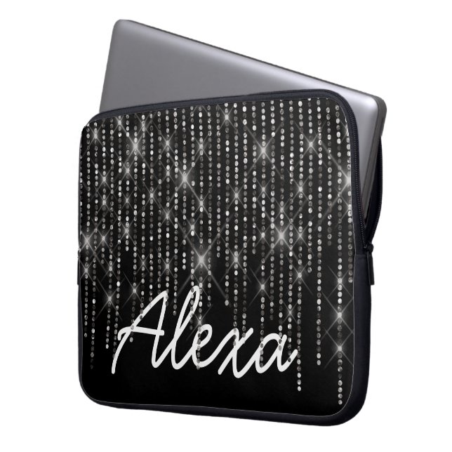 Rhinestone Bling with Name Laptop Sleeve (Front Left)