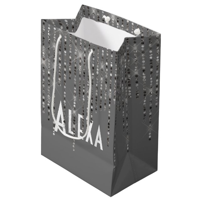 Rhinestone Bling With Name Medium Gift Bag (Front Angled)