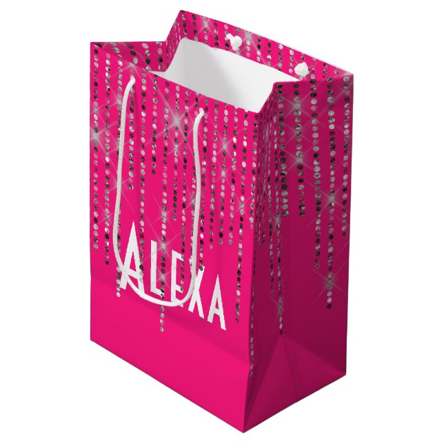 Rhinestone Bling With Name Medium Gift Bag (Front Angled)