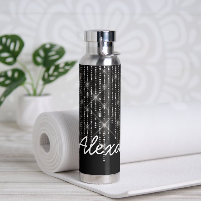 Rhinestone Bling with Name   Water Bottle (Yoga)