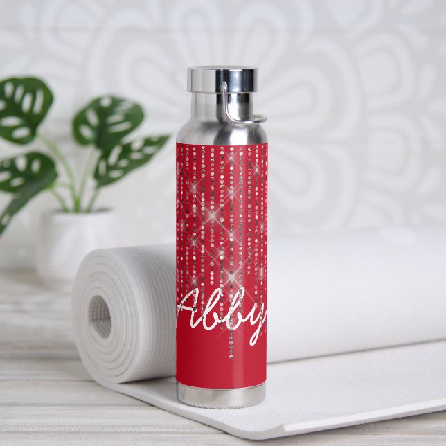 Rhinestone Bling with Name  Water Bottle (Yoga)