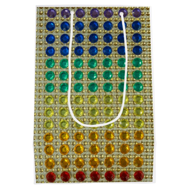 Rhinestone colours on faux gems in sparkle rows medium gift bag (Back)