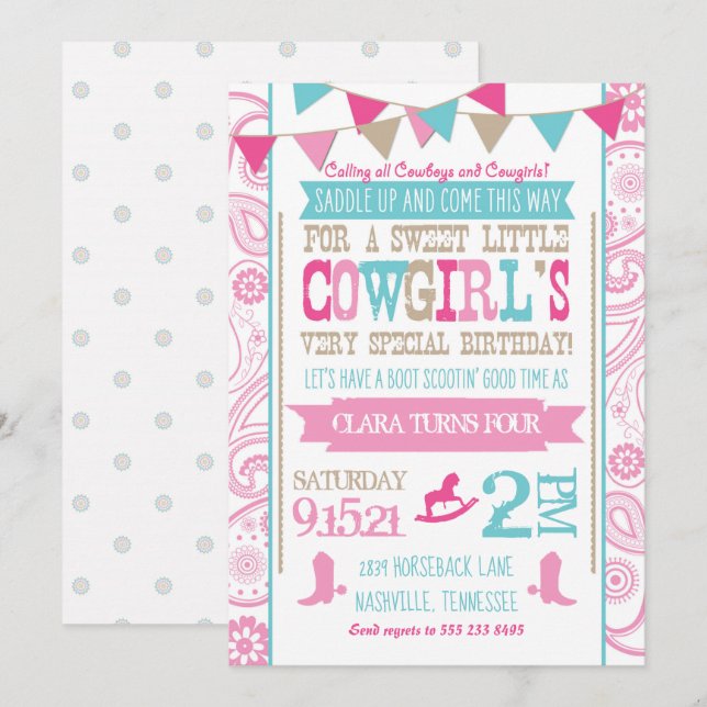 Rhinestone Cowgirl Rodeo Birthday Party Invitation (Front/Back)