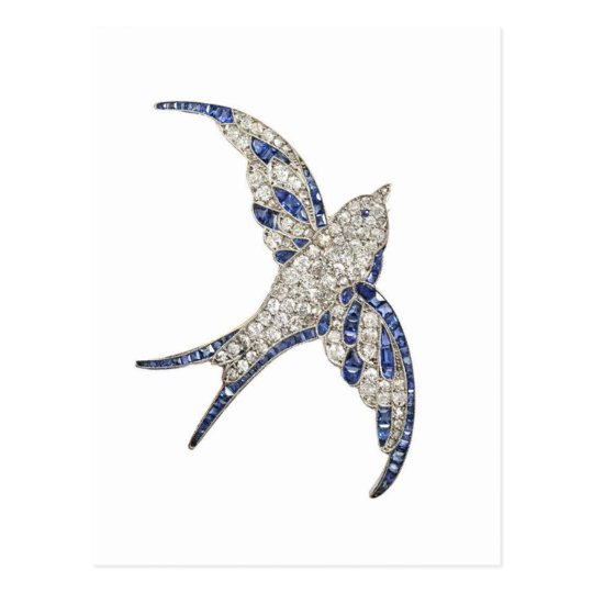 Rhinestone Diamonds Bird Vintage Costume Jewellery Postcard