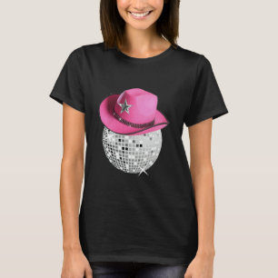 Rhinestone Disco Ball Cowgirl Pink Hat T-Shirt