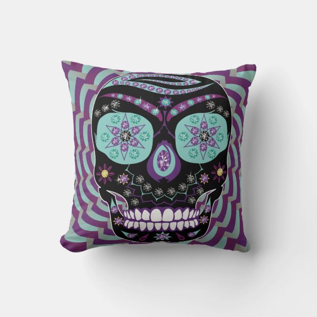Rhinestone Jewels Skulls Purple Pillow  Design (Front)
