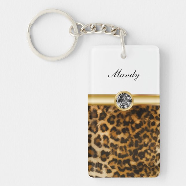 Rhinestone Monogram Keychains Leopard Spots (Front)