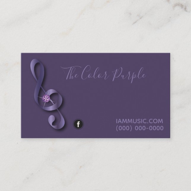 Rhinestone Music Note Purple Logo Business Card (Front)