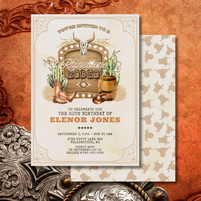 Rhinestone Rodeo Birthday Invitation (Western Theme Birthday Invitation)