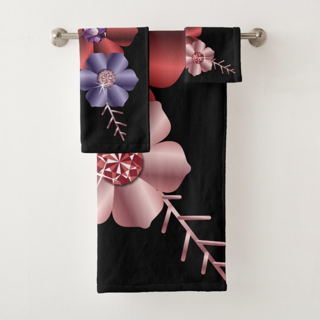 Rhinestone Silk Flowers - Jewels & Flowers Bath Towel Set (Insitu)