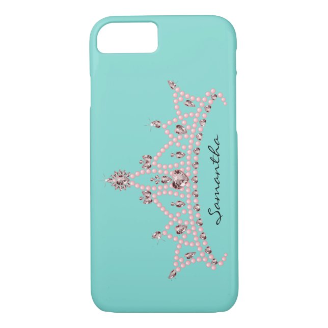 Rhinestone Tiara iPhone 7 Case (aqua) (Back)