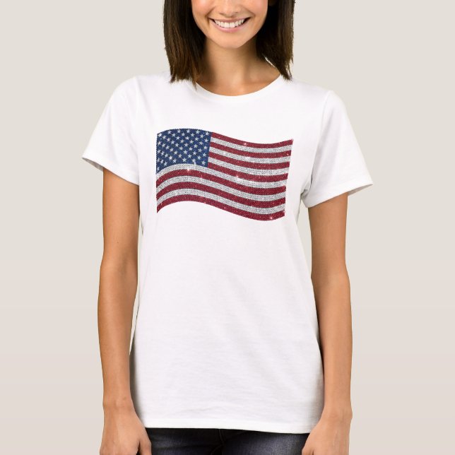 Rhinestone US Flag Illustration – Patriotic T-Shirt (Front)