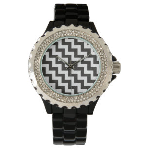 Rhinestone Wrist-watch: Black and White Chevrons Watch