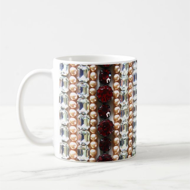 Rhinestones and pearls - vintage jewellery coffee  coffee mug (Left)