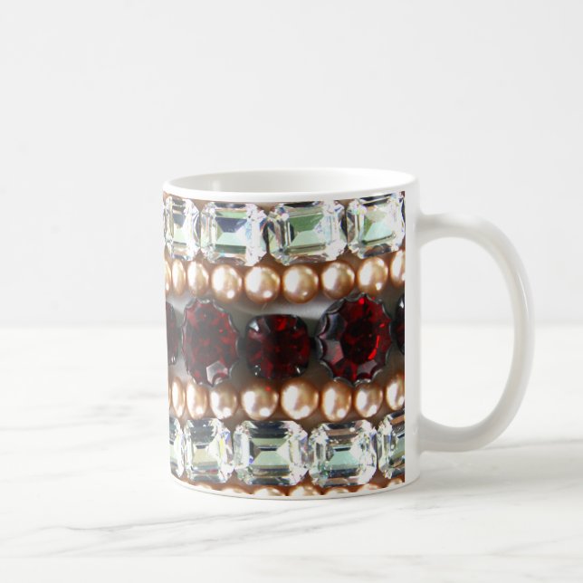 Rhinestones and pearls - vintage jewellery coffee mug (Right)