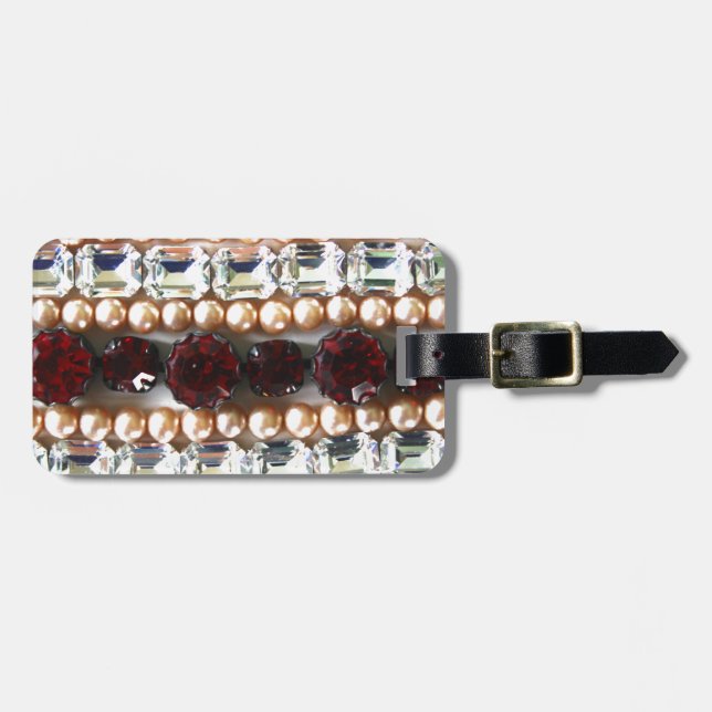 Rhinestones and pearls - vintage jewellery luggage tag (Front Horizontal)
