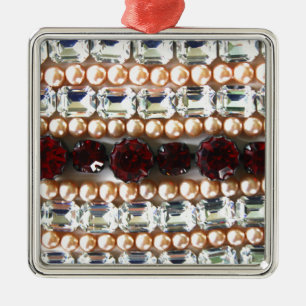 Rhinestones and pearls - vintage jewellery metal tree decoration