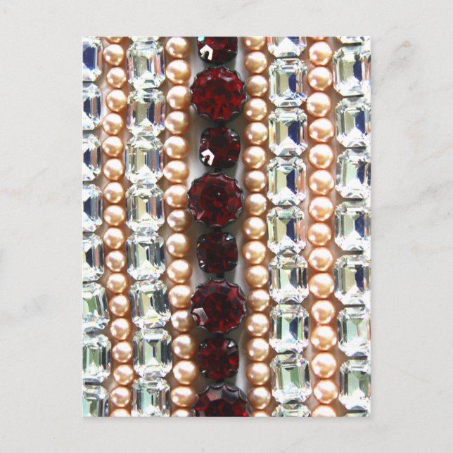 Rhinestones and pearls - vintage jewellery postcard (Front)