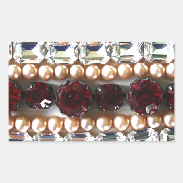 Rhinestones and pearls - vintage jewellery rectangular sticker (Front)