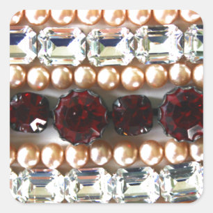Rhinestones and pearls - vintage jewellery square sticker