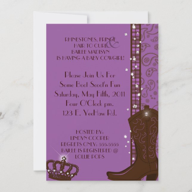 RHINESTONES, FRINGE & PURPLE COWGIRLS Invitation (Front)