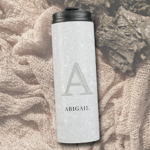 Rhinestones Monogram A Glitter Sparkle White Chic Thermal Tumbler