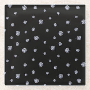 Rhinestones on black glass coaster