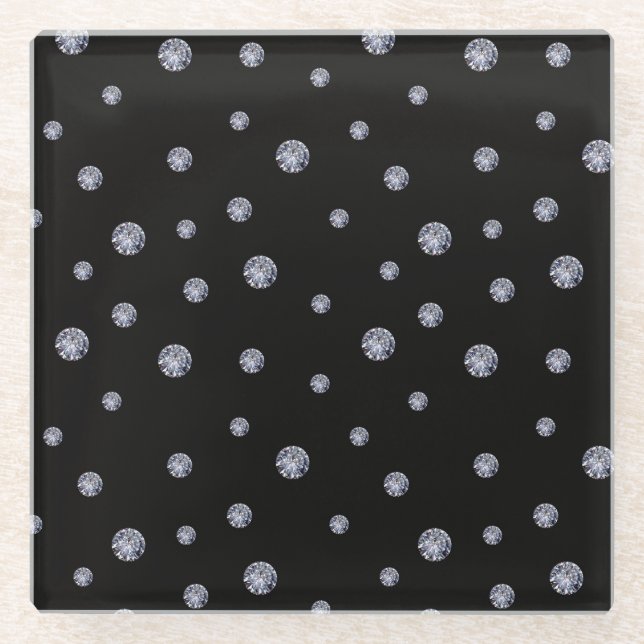 Rhinestones on black glass coaster (Front)