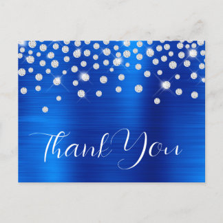 Rhinestones Royal Blue 60th Birthday Thank You Postcard