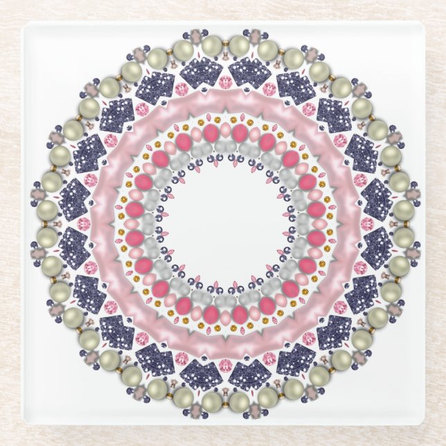 Rhinestones, sequins, confetti glass coaster (Front)