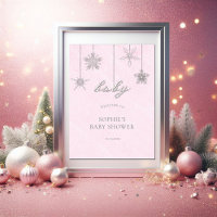 Rhinestones Snowflakes Pink Baby Shower Welcome