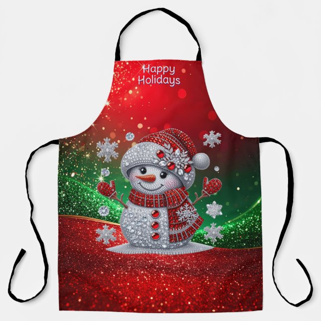 Rhinestones Snowman Holiday Apron (Front)