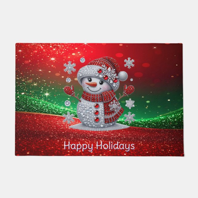 Rhinestones Snowman Holiday Doormat (Front)