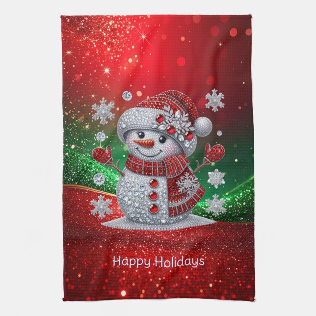 Rhinestones Snowman Holiday Kitchen Towel (Vertical)