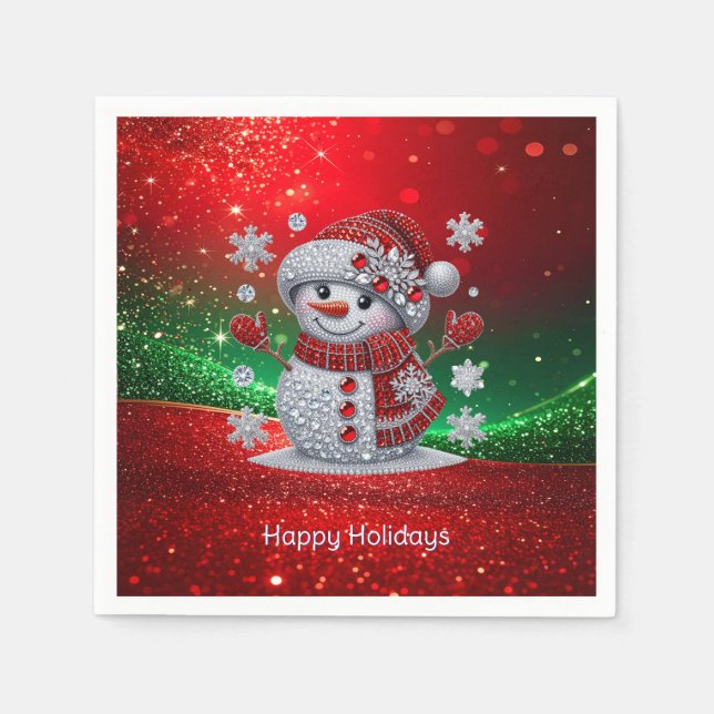 Rhinestones Snowman Holiday Napkin (Front)