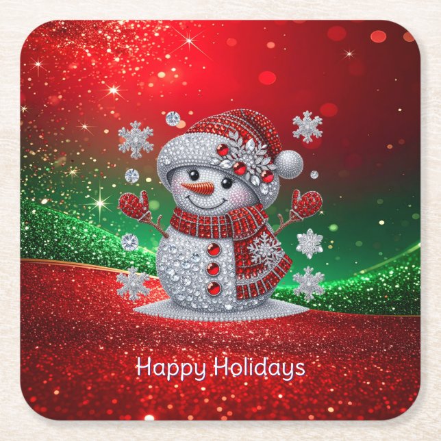 Rhinestones Snowman Holiday Paper Coaster (Front)