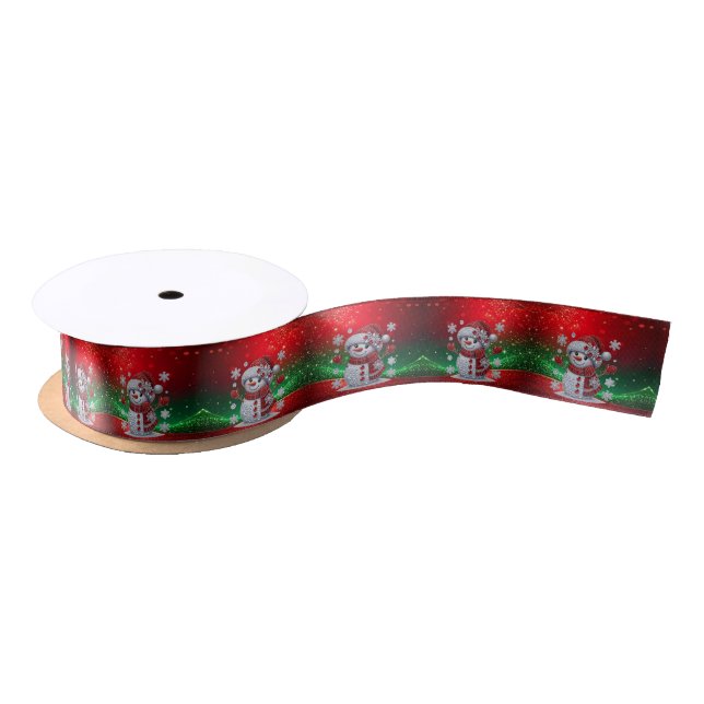 Rhinestones Snowman Holiday Satin Ribbon (Spool)