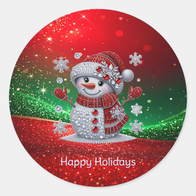 Rhinestones Snowman Holiday Sticker (Front)