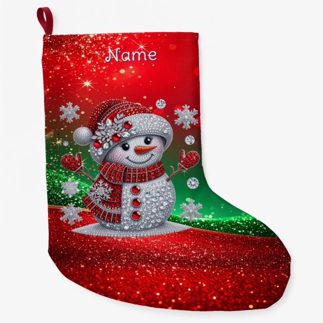 Rhinestones Snowman Holiday Stocking (Front)