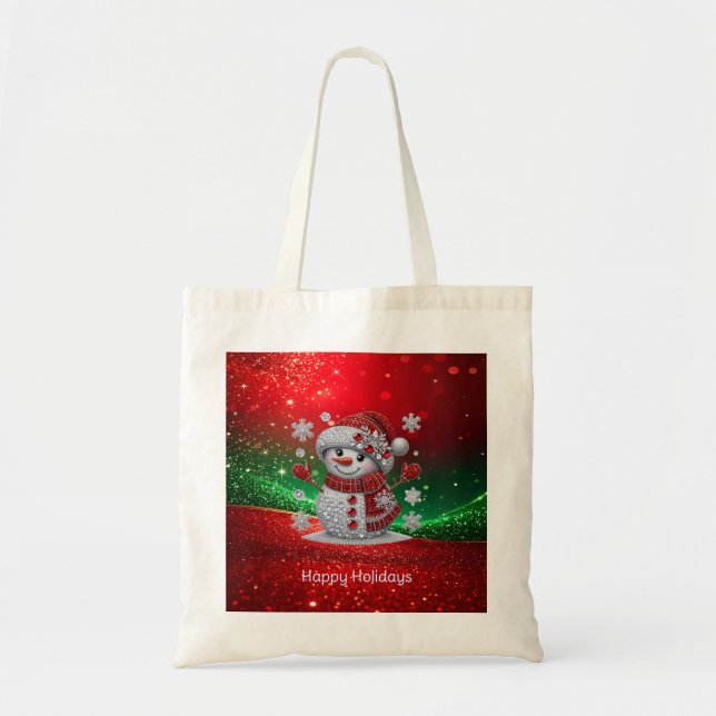 Rhinestones Snowman Holiday Tote Bag (Front)