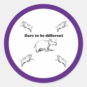 Rhino Among Unicorns Dare to be Different Cartoon Classic Round Sticker